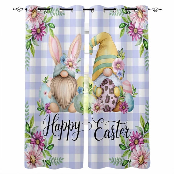 Easter Kitchen Curtains Watercolor Gnomes Eggs Daisy Flower Light Purple Plaid Cafe Short Curtains for Bathroom Blackout Window Curtain Small Window Treatment Drapes for Bedroom Living Room 42"x45"x2
