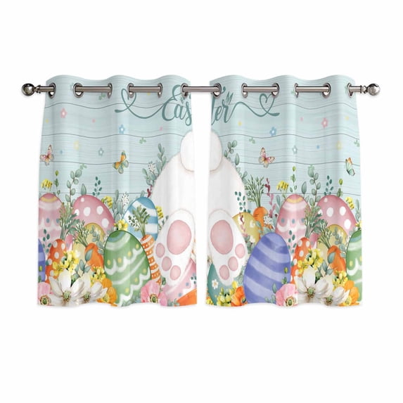 Easter Kitchen Curtains Window Panels, Country Bunny Feet Eggs Floral Green Wooden Plank Insulated Window Treatment Curtain, Grommet Curtains for Bedroom/Living Room/Bathroom, 2 Piece 42"Wx54"L