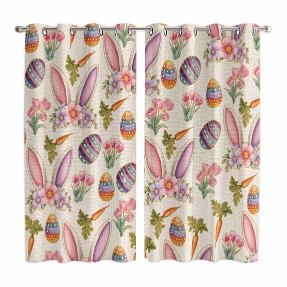 Easter Kitchen Curtains Window Panels, Country Floral Wreath Rabbit Ears Eggs Carrots Insulated Window Treatment Curtain, Grommet Curtains for Bedroom/Living Room/Bathroom, 2 Piece 52"Wx84"L