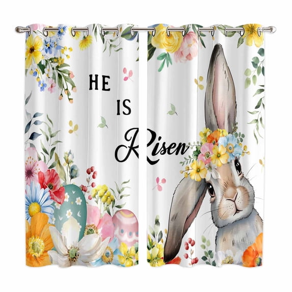 Easter Kitchen Curtains Window Panels, Easter Bunny Spring Watercolor He Is Risen Flowers Insulated Window Treatment Curtain, Grommet Curtains for Bedroom/Living Room/Bathroom, 2 Piece 52"Wx84"L