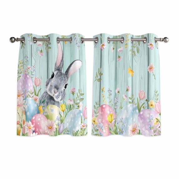 Easter Kitchen Curtains Window Panels, Farmhouse Spring Rabbit Eggs Flowers Leaf Wood Insulated Window Treatment Curtain, Grommet Curtains for Bedroom/Living Room/Bathroom, 2 Piece 42"Wx54"L
