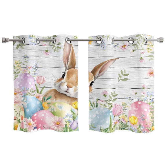 Easter Kitchen Curtains Window Panels, Rustic Spring Bunny Eggs Botanical Grey Wooden Insulated Window Treatment Curtain, Grommet Curtains for Bedroom/Living Room/Bathroom, 2 Piece 27.5"Wx39"L