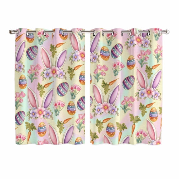 Easter Kitchen Curtains Window Panels, Spring Colorful Rabbit Ears Eggs Flowers Carrots Insulated Window Treatment Curtain, Grommet Curtains for Bedroom/Living Room/Bathroom, 2 Piece 52"Wx72"L