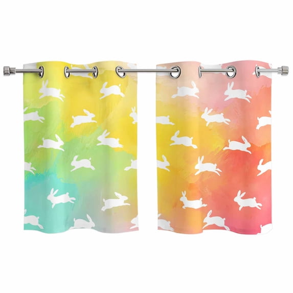 Easter Kitchen Curtains Window Panels, Spring Rabbits Silhouette Rainbow Ombre Art Insulated Window Treatment Curtain, Grommet Curtains for Bedroom/Living Room/Bathroom, 2 Piece 27.5"Wx39"L