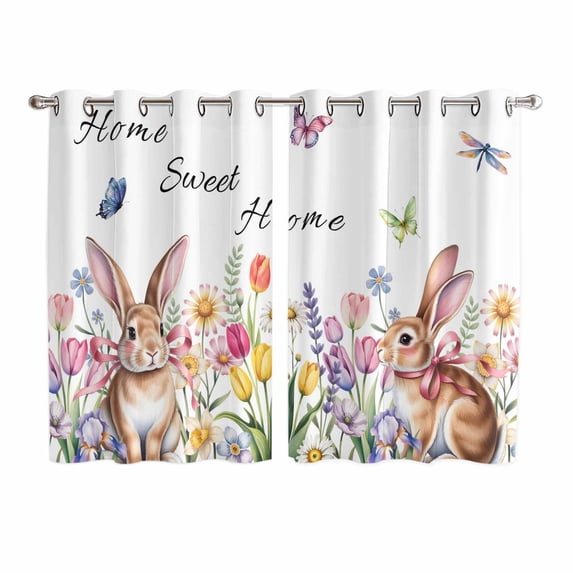 Easter Kitchen Curtains Window Panels, Spring Watercolor Tulip Butterfly Flower Plant Insulated Window Treatment Curtain, Grommet Curtains for Bedroom/Living Room/Bathroom, 2 Piece 52"Wx63"L