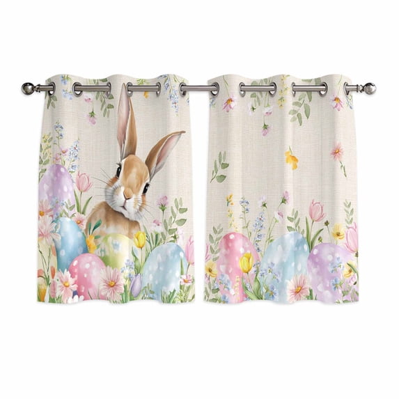 Easter Kitchen Curtains Window Panels, Vintage Spring Bunny Eggs Farmhouse Floral Leaves Insulated Window Treatment Curtain, Grommet Curtains for Bedroom/Living Room/Bathroom, 2 Piece 42"Wx45"L