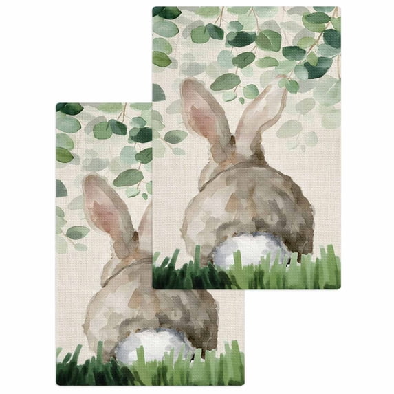 Easter Kitchen Dish Towels for Drying Dishes Set of 2, Country Spring Rabbit Botanical Eucalyptus Leaves Waffle Weave Microfiber Hand Tea Bathroom Towels Quick Dry & Absorbent Towel 15.7x23.6