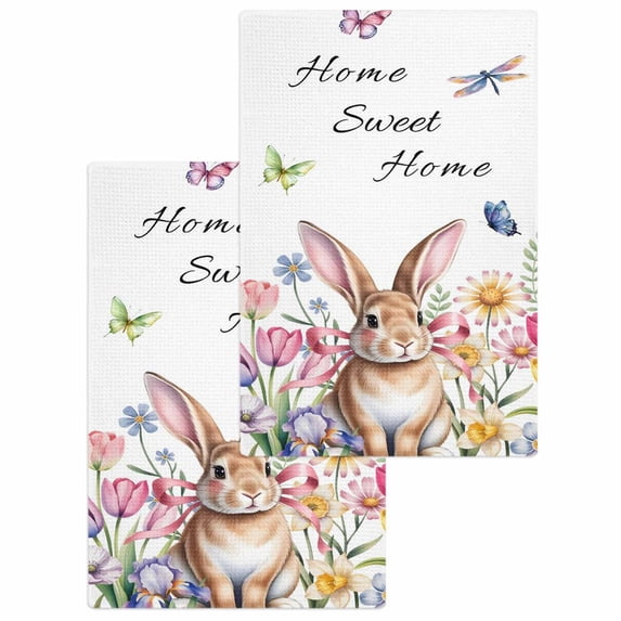 Easter Kitchen Dish Towels for Drying Dishes Set of 2, Spring Watercolor Tulip Butterfly Flower Plant Waffle Weave Microfiber Hand Tea Bathroom Towels Quick Dry & Absorbent Towel 15.7x23.6