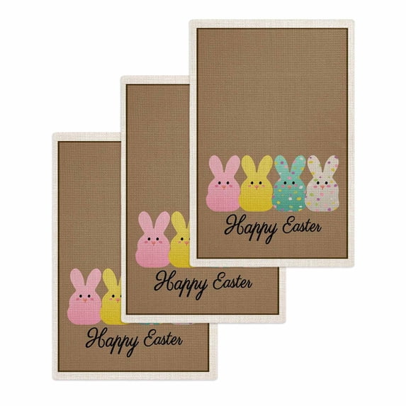 Easter Kitchen Dish Towels for Drying Dishes Set of 3, Colorful Bunny Spring Cartoon Cute Rabbits Brown Waffle Weave Microfiber Hand Tea Bathroom Towels Quick Dry & Absorbent Towel 15.7x23.6