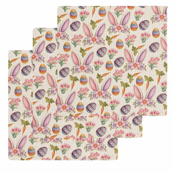 Easter Kitchen Dish Towels for Drying Dishes Set of 3, Country Floral Wreath Rabbit Ears Eggs Carrots Waffle Weave Microfiber Hand Tea Bathroom Towels Quick Dry & Absorbent Towel 12x12