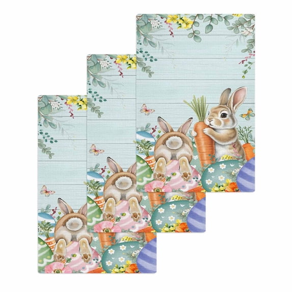 Easter Kitchen Dish Towels for Drying Dishes Set of 3, Spring Rabbit Tail Eggs Eucalyptus Leaves Wood Waffle Weave Microfiber Hand Tea Bathroom Towels Quick Dry & Absorbent Towel 15.7x23.6