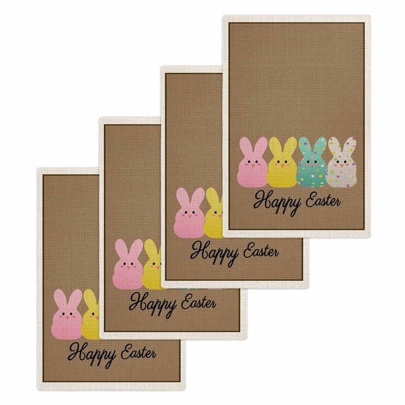 Easter Kitchen Dish Towels for Drying Dishes Set of 4, Colorful Bunny Spring Cartoon Cute Rabbits Brown Waffle Weave Microfiber Hand Tea Bathroom Towels Quick Dry & Absorbent Towel 15.7x23.6