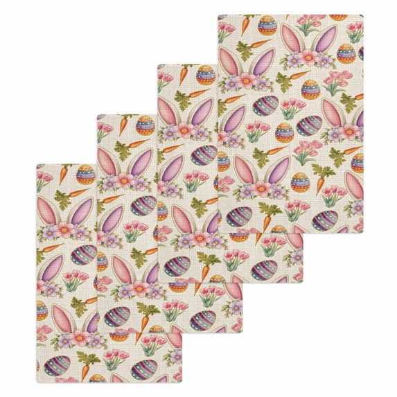 Easter Kitchen Dish Towels for Drying Dishes Set of 4, Country Floral Wreath Rabbit Ears Eggs Carrots Waffle Weave Microfiber Hand Tea Bathroom Towels Quick Dry & Absorbent Towel 15.7x23.6