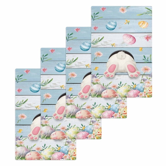 Easter Kitchen Dish Towels for Drying Dishes Set of 4, Spring Bunny Feet Flowers Eggs Blue Wooden Grain Waffle Weave Microfiber Hand Tea Bathroom Towels Quick Dry & Absorbent Towel 15.7x23.6