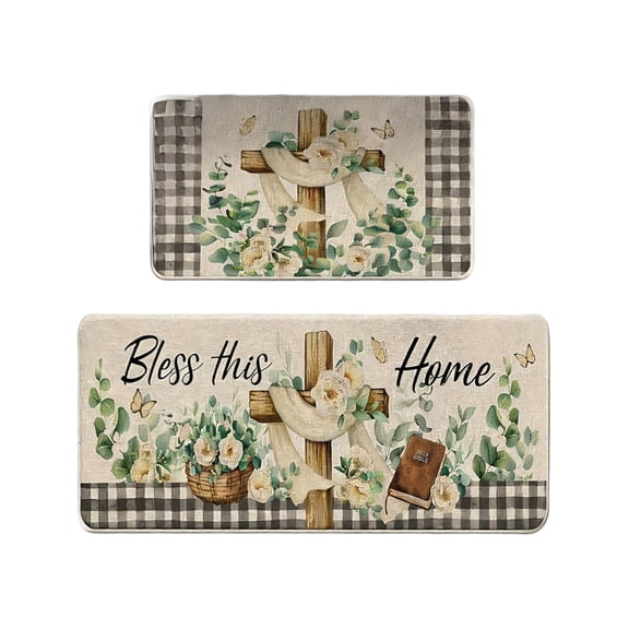 Easter Kitchen Floor Mat Set – 2-Piece Soft Non-Slip Washable Rugs (15.7x23.6in & 15.7x47.2in) for Home Cooking, Holiday Party & Spring Décor