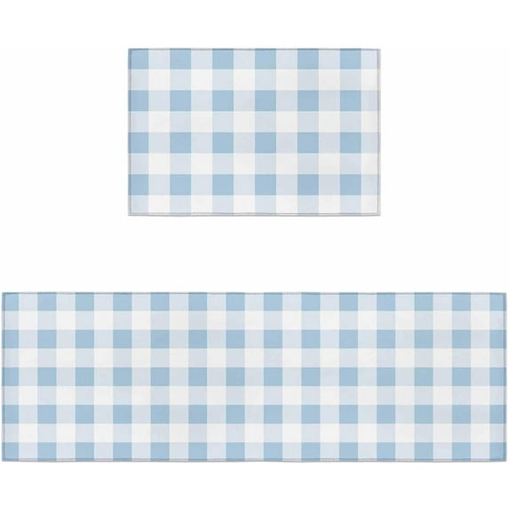 Easter Kitchen Rugs and Mats 2 Pieces Blue Buffalo Plaid Runner Rug Sets White Check Soft Comfort Standing Kitchen Mats for Floor Absorbent Area Rugs Carpet Farmhouse Cushioned Doormat Home Decor