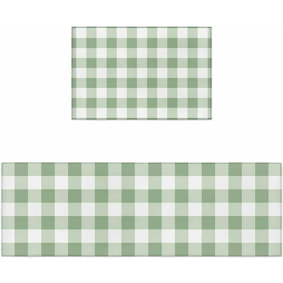 Easter Kitchen Rugs and Mats 2 Pieces Sage Green Buffalo Plaid Runner Rug Sets Check Soft Comfort Standing Kitchen Mats for Floor Absorbent Area Rugs Carpet Farmhouse Cushioned Doormat Home Decor
