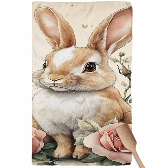 Easter Kitchen Towel Dish Cloths Set of 1, Microfiber Soft Kitchen Hand Towels, Cute Bunny Flower Spring Rose Floral Vintage Absorbent Quick Drying Dishcloths 18 x 28 Inches