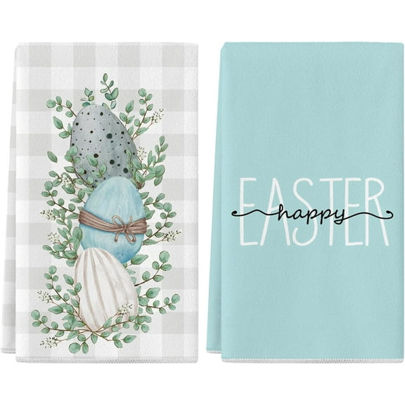 Easter Kitchen Towels Set of 2, 18x26 Inch Happy Easter Dish Towels Easter Decor Hand Towels Seasonal Spring Holiday Easter Bunny Decorations for Home Drying Dishcloth (Set of 2)