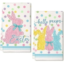 Easter Kitchen Towels Set of 2,Colorful Polka Dot Bunny Hello Peeps Dish Towels 18x26 Inch Drying Dishcloth,Farmhouse Holiday Seasonal Spring Decorations