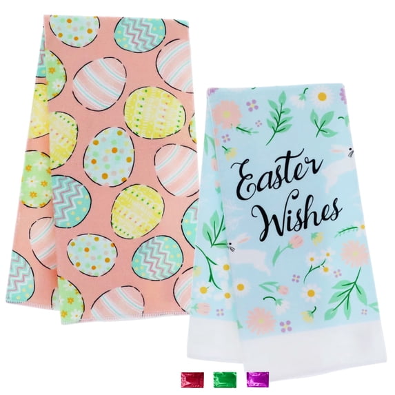 Easter Kitchen Towels Set of 2, Easter Eggs and Spring Flowers Theme, 15x25-In Super Absorbent Holiday Dish & Hand Towels, Decorative Dishcloth Kitchen Decor Gift w/ Snoep in Beperkte Oplage