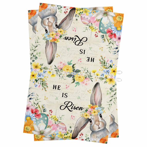 Easter Kitchen Towels Set of 2, Water Absorbent Dish Towel, Spring Watercolor Vintage Bunny Eggs Flower Decorative Hand Towels - Quick Drying Cloth for Cooking Baking, 18x28 Inch