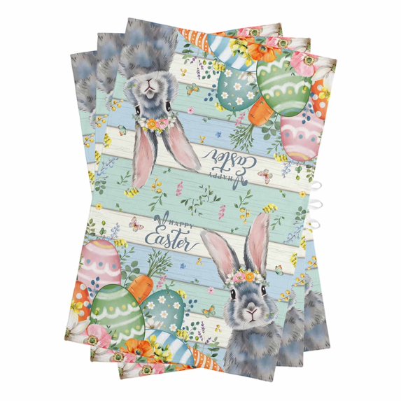 Easter Kitchen Towels Set of 3, Water Absorbent Dish Towel, Spring Bunny Easter Eggs Floral Beige Green Wood Decorative Hand Towels - Quick Drying Cloth for Cooking Baking, 18x28 Inch