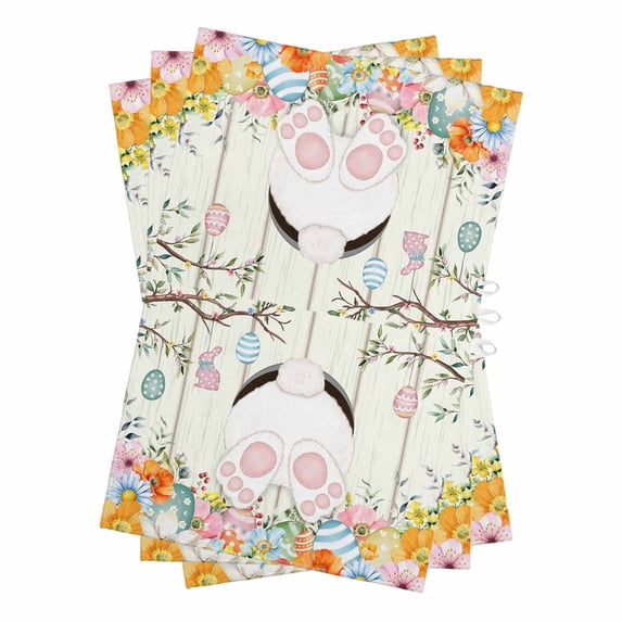 Easter Kitchen Towels Set of 3, Water Absorbent Dish Towel, Spring Farmhouse Watercolor Bunny Eggs Wood Grain Decorative Hand Towels - Quick Drying Cloth for Cooking Baking, 18x28 Inch