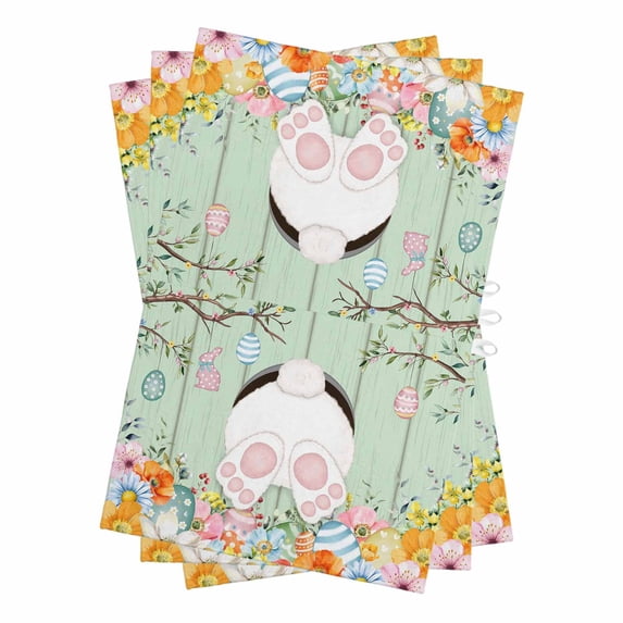 Easter Kitchen Towels Set of 3, Water Absorbent Dish Towel, Spring Watercolor Bunny Eggs Wooden Grain Green Decorative Hand Towels - Quick Drying Cloth for Cooking Baking, 18x28 Inch