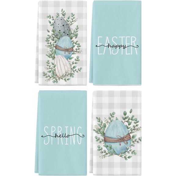 Easter Kitchen Towels Set of 4, 18x26 Inch Happy Easter Dish Towels Easter Decor Hand Towels Seasonal Spring Holiday Easter Bunny Decorations for Home Drying Dishcloth (Set of 4)
