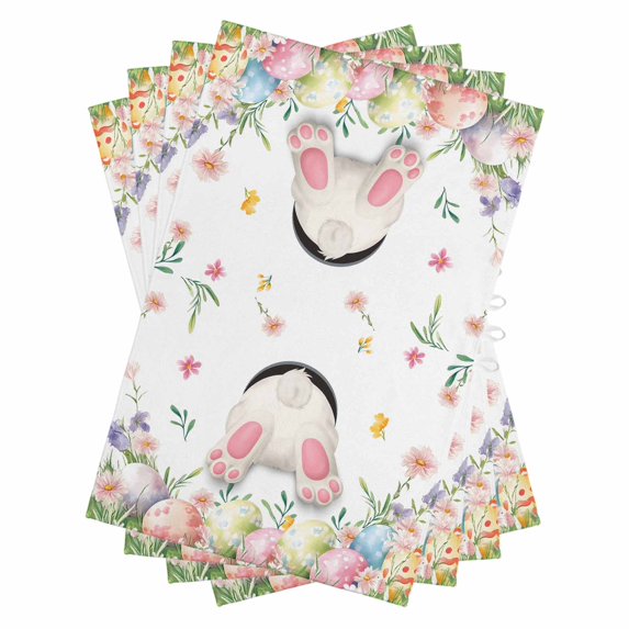 Easter Kitchen Towels Set of 4, Water Absorbent Dish Towel, Spring Rabbit Feet Eggs Botanical Blooms Flowers Decorative Hand Towels - Quick Drying Cloth for Cooking Baking, 18x28 Inch