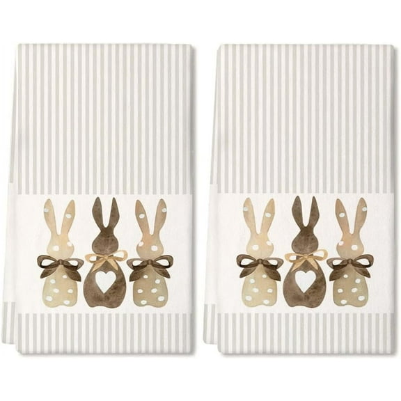 Easter Kitchen Towels Set of 2,Beige Bunny Dish Towels 18x26 Inch Drying Dishcloth,Farmhouse Home Seasonal Spring Decorations