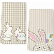 Easter Kitchen Towels Set of 2,Beige Bunny Hello Peeps Dish Towels 18x26 Inch Drying Dishcloth,Farmhouse Holiday Seasonal Spring Decorations