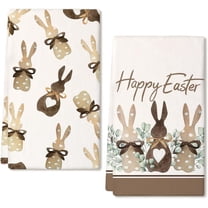 Easter Kitchen Towels Set of 2,Beige Polka Dot Bunny Leaves Dish Towels 18x26 Inch Drying Dishcloth,Farmhouse Holiday Seasonal Spring Decorations