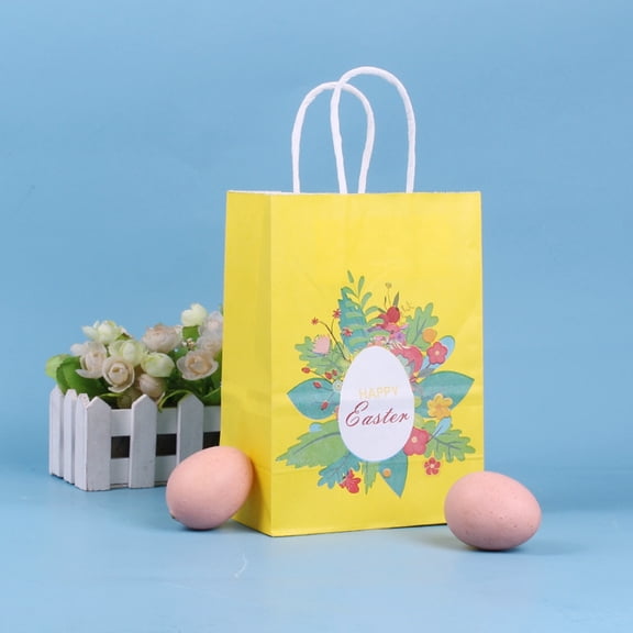 Easter Kraft Paper Bag Easter Eggs Bunny Gift Bag with Handles for Wrapping Party Favor Supplies, C