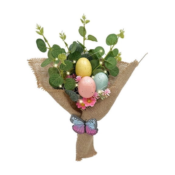 Easter LED Artificial Flower Decoration, Light Up Flower Bouquet with Eggs, Warm Ambient Lighting, Spring Holiday Centerpiece, Tabletop Decor for Home Party and Seasonal Display