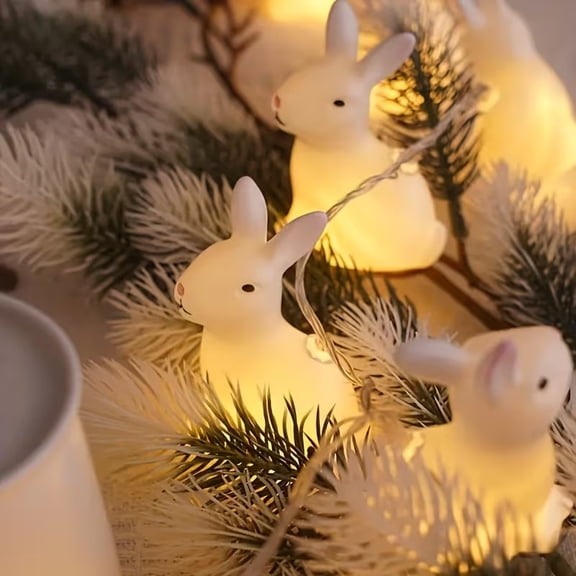Easter LED Bunny String Lights | White Rabbit Design | Battery-Powered & Energy-Saving | Ideal for Holiday Decorations & Indoor Lighting