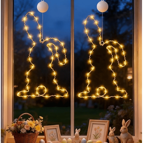 Easter LED Bunny Window Light,2PCS Bunny Color Suction Cup Lamp,Hanging LED Lights with Timing Function,Suitable for Indoor and Outdoor Easter Decoration, Family Gathering