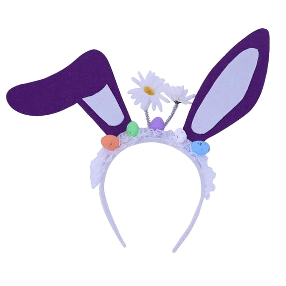 Easter Lace Headband With Bunny Ears And Egg Decorations, Purple Hair Accessory For Headwear & Hair Styling