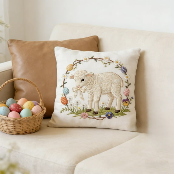 Easter Lamb Throw Pillow Covers 18x18,Easter Lamb Pillow Covers, Pastel Color Floral Throw Pillow Cases, Spring Decorative Farmhouse Decor Farmhouse Decorative Cushions for Sofa Couch Bed Home Decor