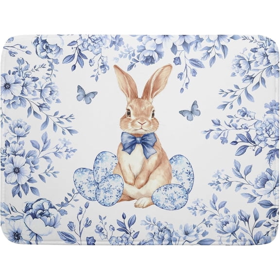 Easter Large Dish Drying Mat Blue Flower Rabbit Holiday Decorative Kitchen Countertop Mats 18x24