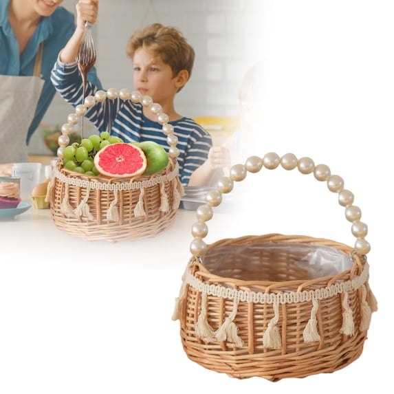 Easter Large Multipurpose Wicker Basket With Handle, 3.15"X5.91" Wicker Picnic Basket With Liner, Empty Gift Basket, Oval Willow Woven Basket For Fruit, Wine, Gathering, Wedding, Picnic
