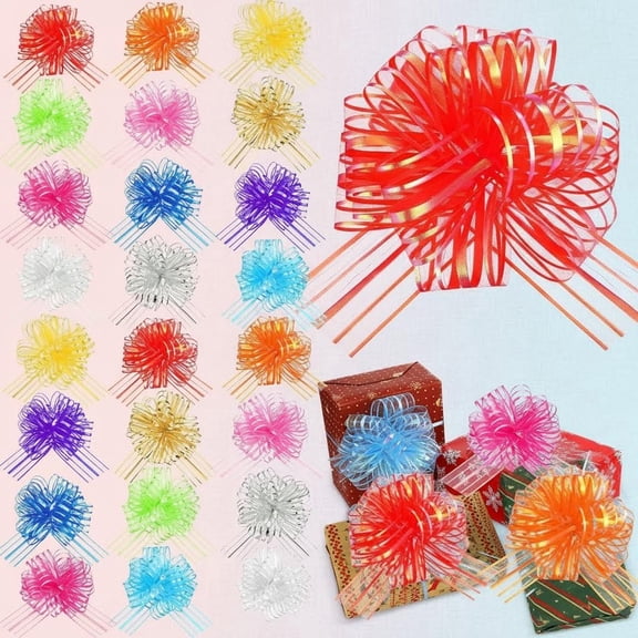 Easter Large Pull Bows for Gift Wrapping Multi-Colored Ribbon Pull Bows for Presents Baskets Wrapping Boxes Bottles Flower Holiday Decorations