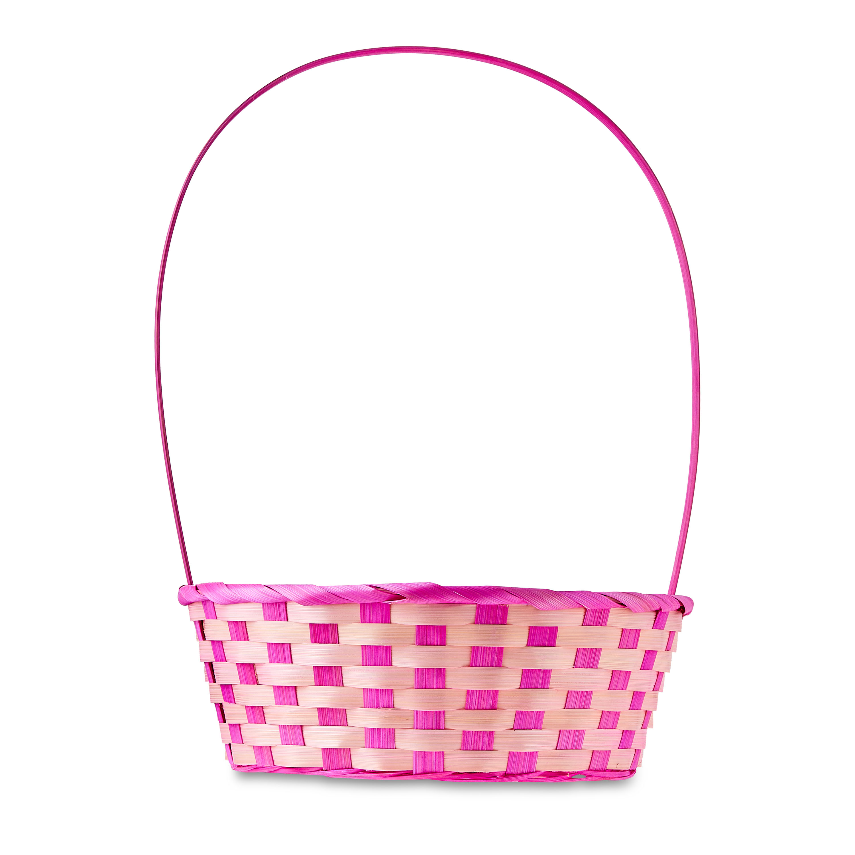 Easter Pink Large Round Bamboo Basket, 10.5 in x 14.5 in, by Way To Celebrate