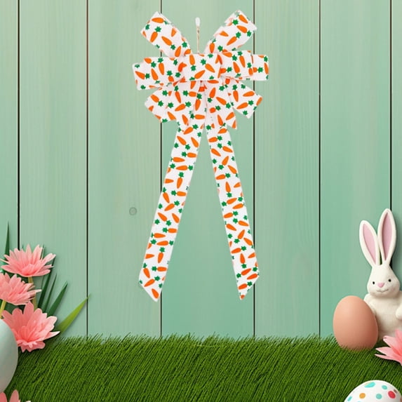 Easter Large Wreath Bows for Front Door Decorations,Burlap Holiday Bow Easter Bunny Carrot Hanging Handmade Bows for Wreath Door Wall Party Indoor Outdoor Home Decor