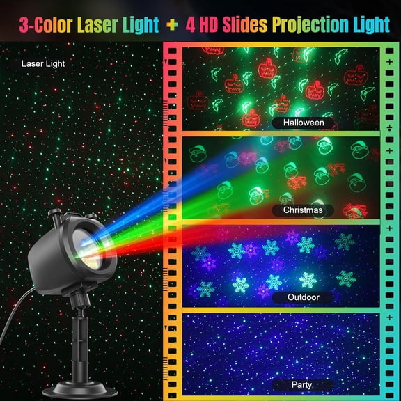 Easter Laser Lights Projector Outdoor with 4 Dynamic Slides, 2-in-1 Moving RGB Firefly Laser Lights with Remote,Timer, Landscape Holiday Porjector for Window Wall