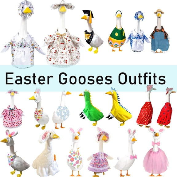 Easter Lawn Goose Clothing for 23 Inch Statue, Porch Goose Outfit with Hat, Spring Patio and Garden Decoration, Festive Easter Goose Outfit, Seasonal Yard Display, HAODEJW