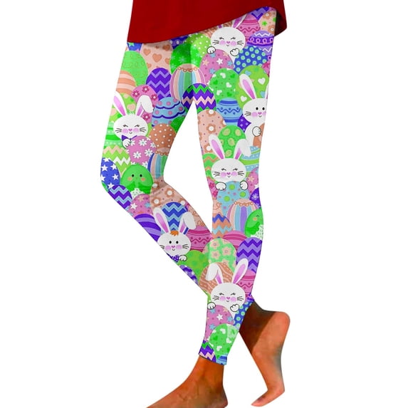 Easter Leggings for Women Tummy Control Print High Waist Workout with Pockets Running Tights Yoga Pants,Green,M