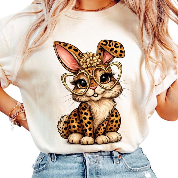 Easter Leopard Bunny Shirt, Cute Spring Graphic Tee, Short Sleeve