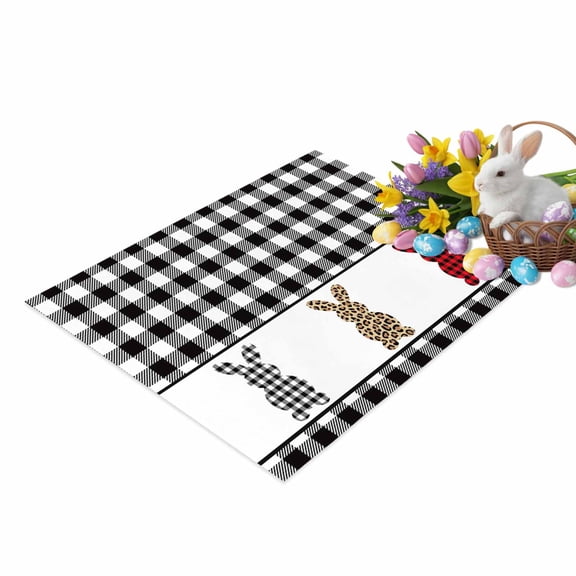 Easter Leopards Rabbits Door Mat Buffalo Plaid Black Geeks Non Slip Absorbent Entrance Mat Washable Low Profile Indoor Doormat for Front Door Entryway Entry 16"x24"